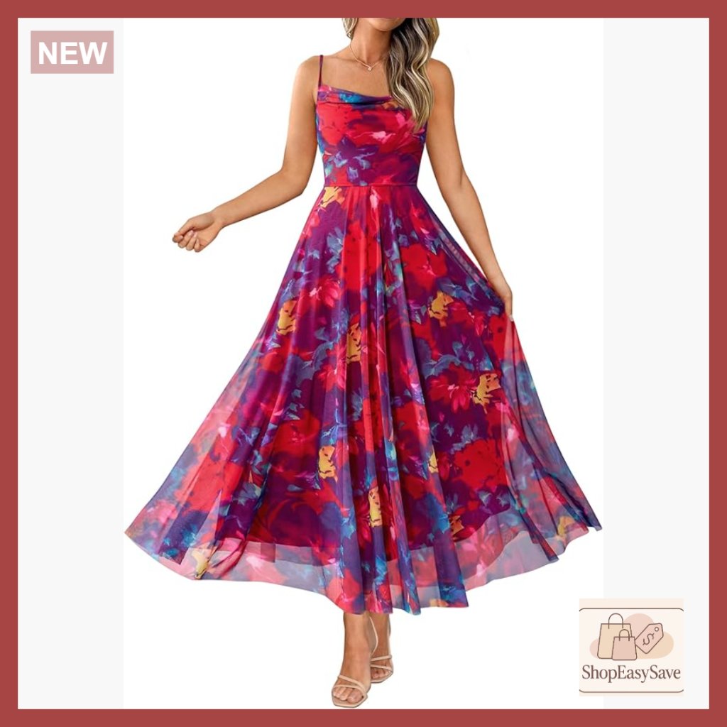 Elegant Floral Maxi Dress Spaghetti Strap A-Line Boho Chic Party Wear